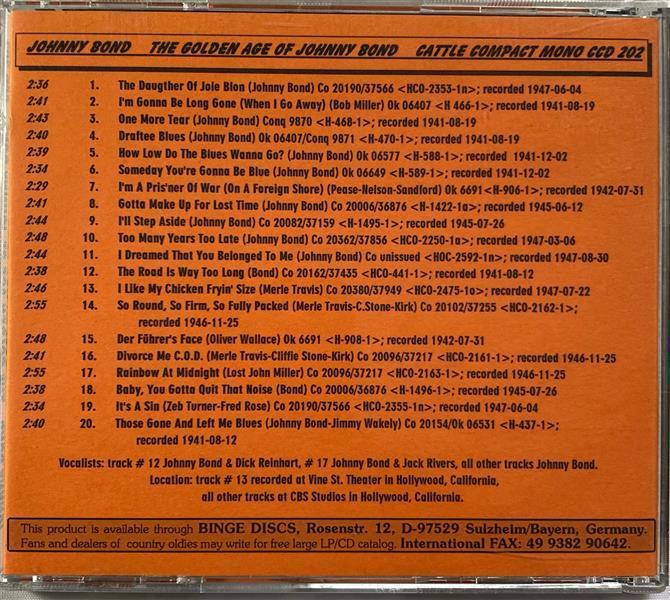 CD - Johny Bond - The Golden Age Of Johny Bond