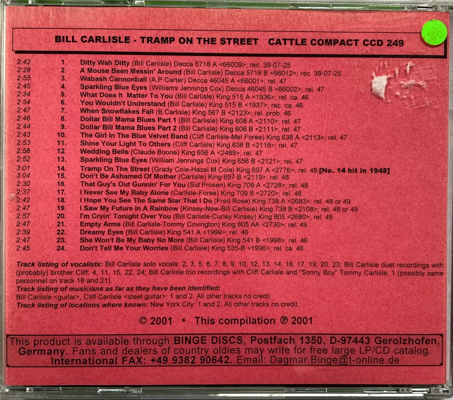 CD - Bill Carlisle - Tramp On The Street