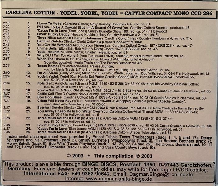 CD - Carolina Cotton - Yodel, Yodel, Yodel