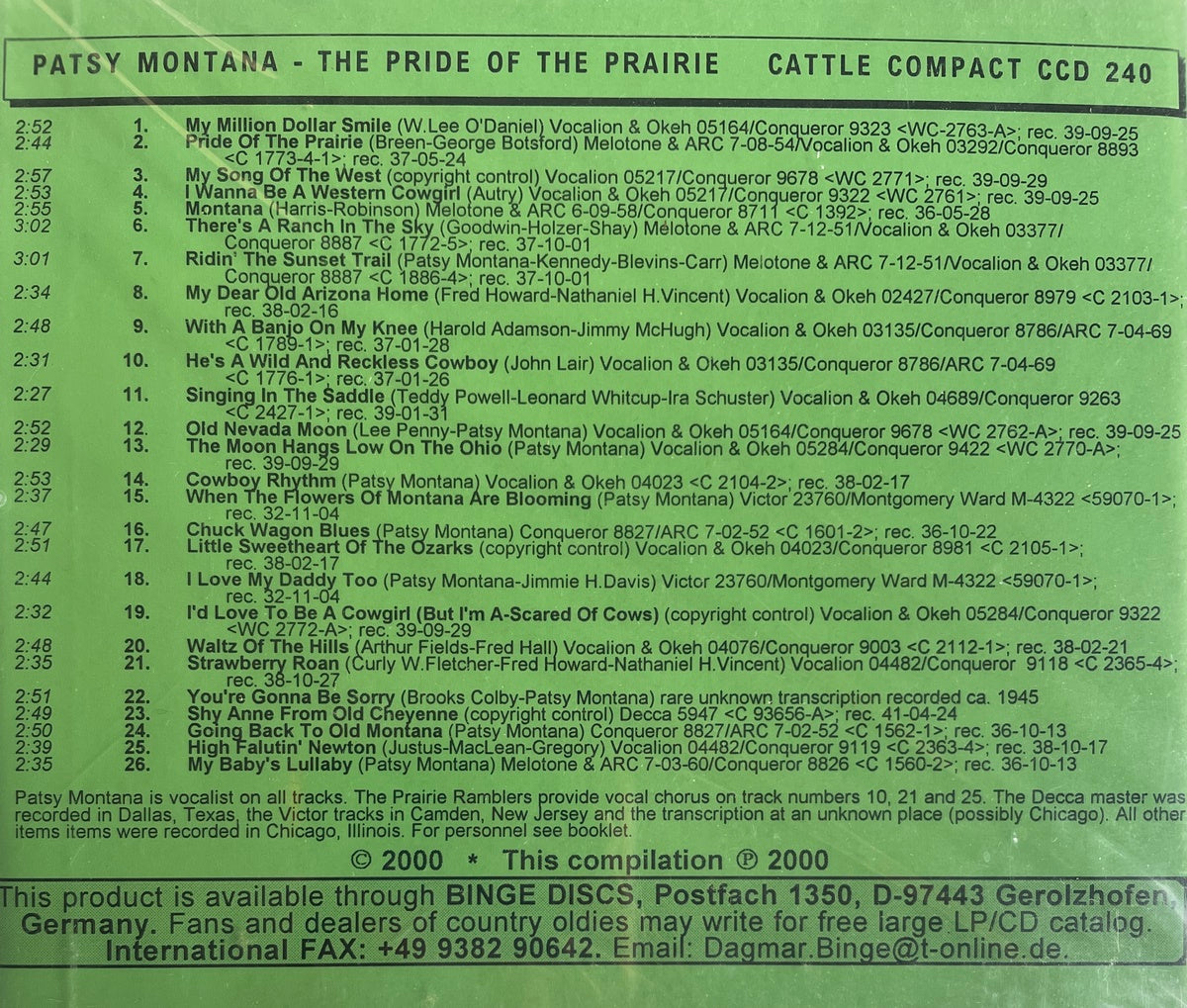 CD - Patsy Montana - The Pride Of The Prairie