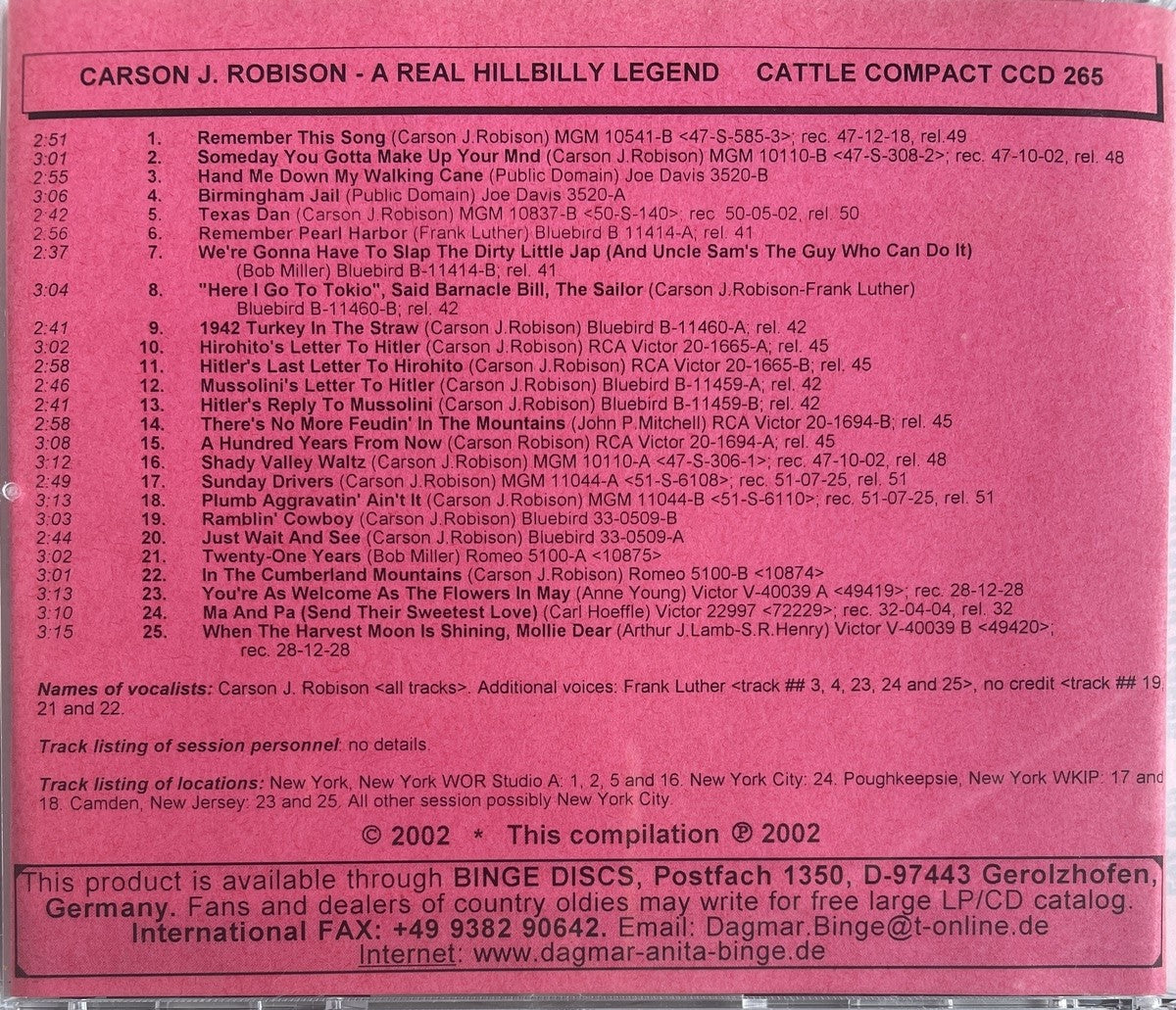 CD - Carson Robison - A Real Hillbilly Legend