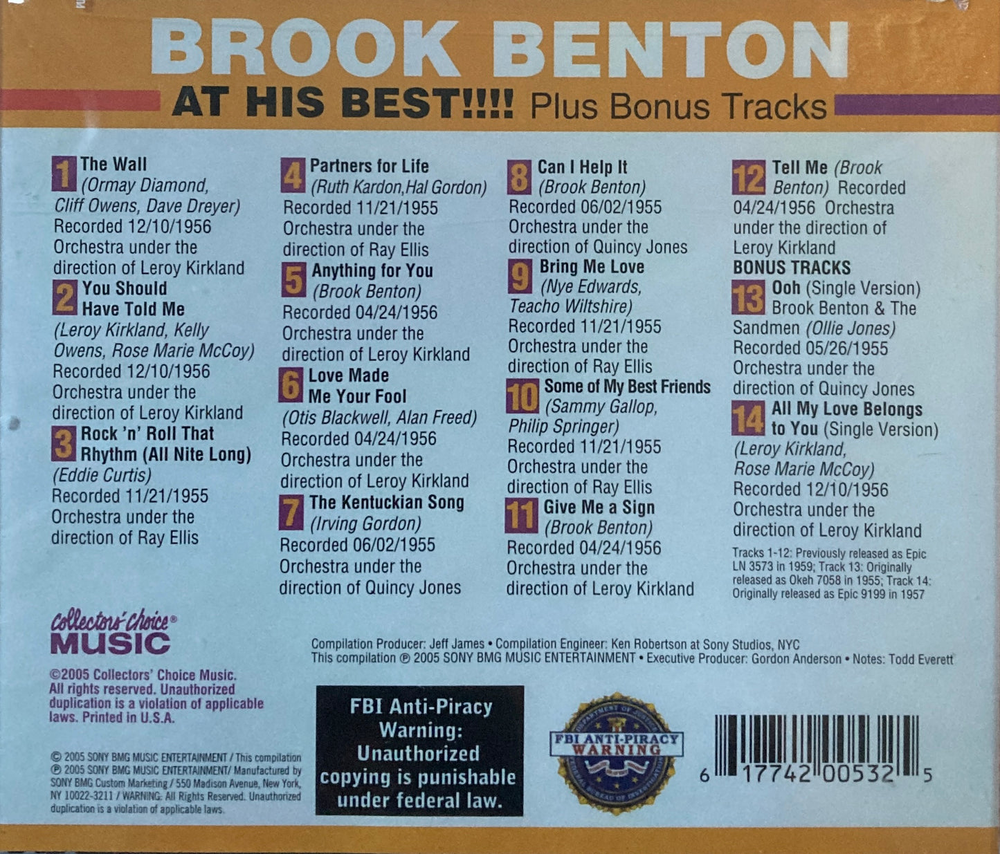 CD - Brook Benton - At His Best!!!! Plus Bonus Tracks