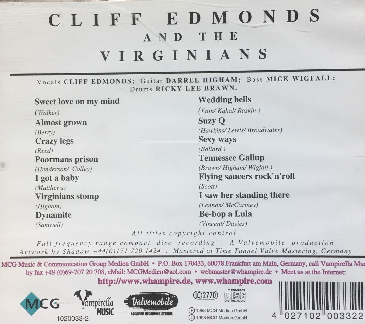 CD - Cliff Edmonds & The Virginians - Self Titled