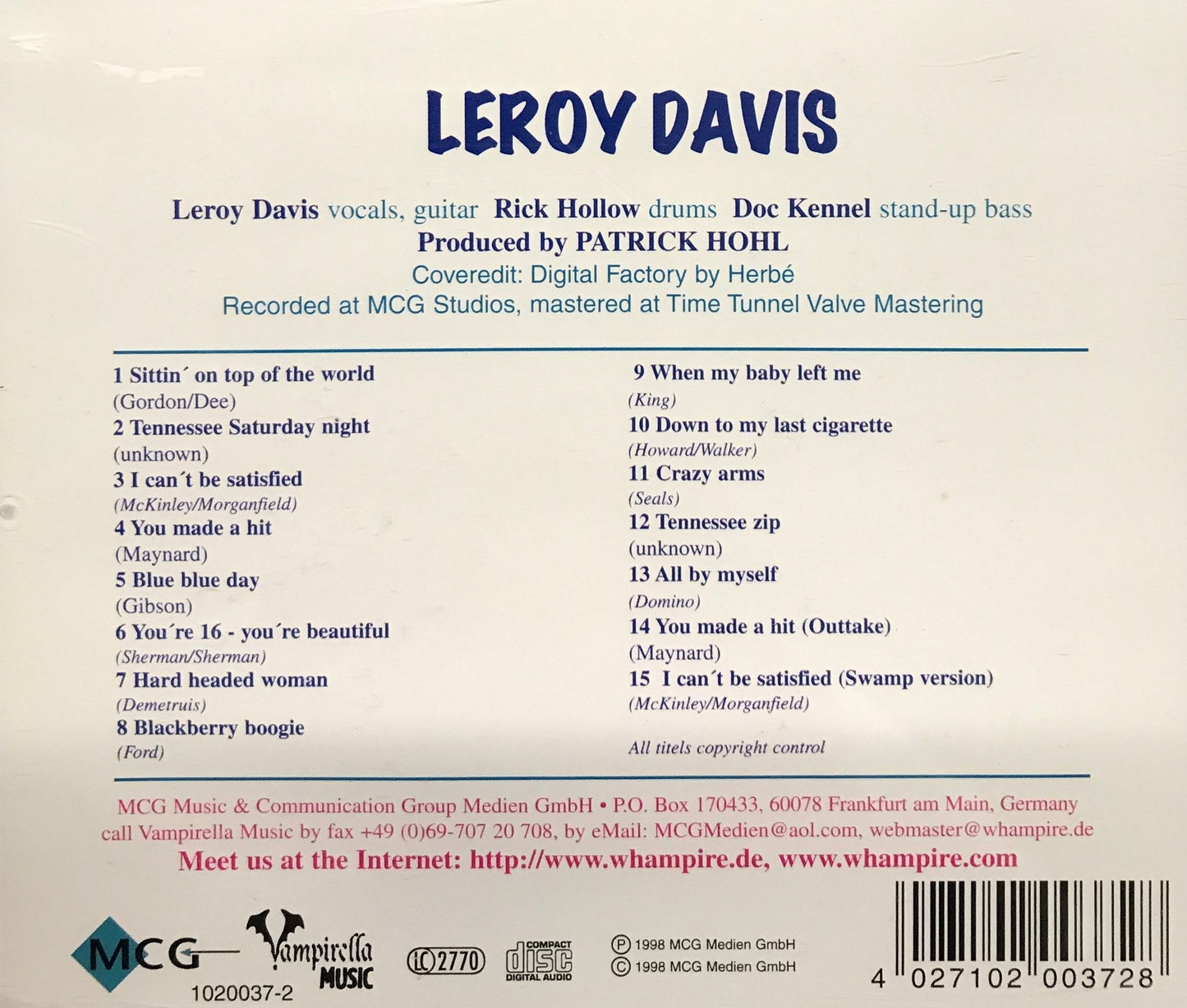 CD - Leroy Davis - Cant Be Satisfied