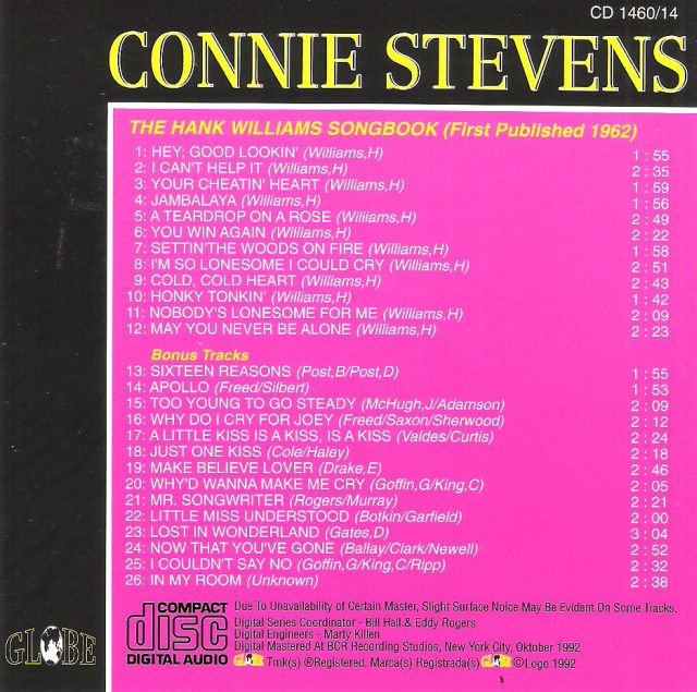 CD - Connie Stevens - The Hank Williams Songbook - Collectors Gold Vol. 18