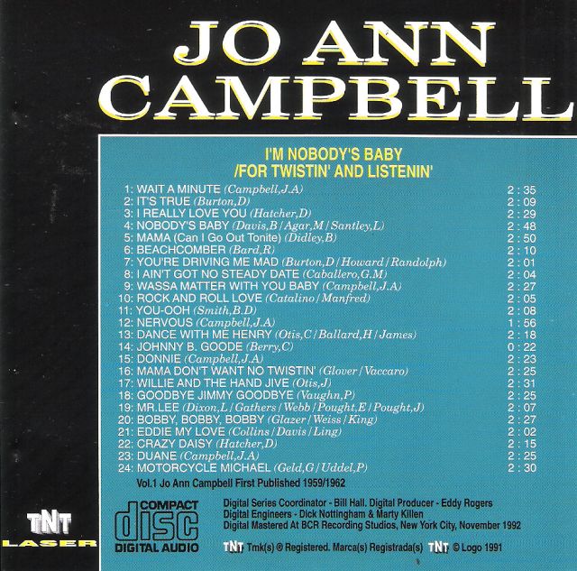 CD - Jo Ann Campbell - Vol. 1 - I'm Nobody's Baby / For Twistin' And Listenin'