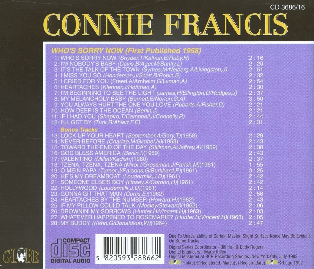 CD - Connie Francis - Who's Sorry Now - Collectors Gold Vol. 28