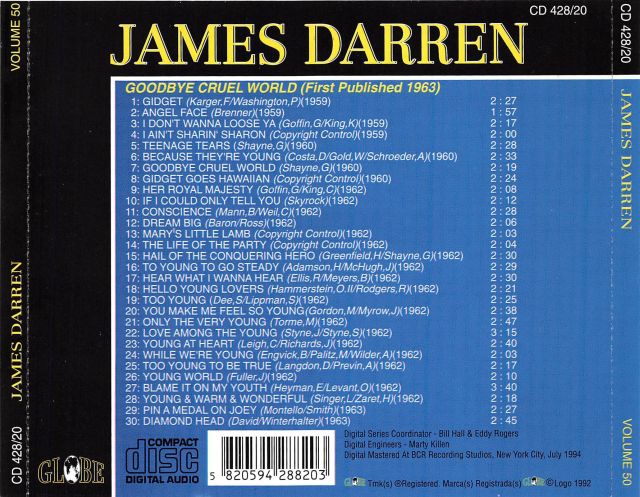 CD - James Darren - Goodbye Cruel World