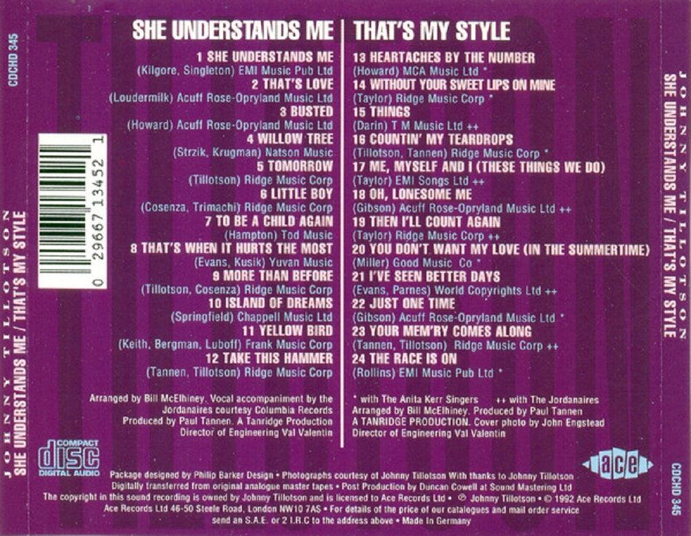 CD - Johnny Tillotson - She Understands Me/That's My Style