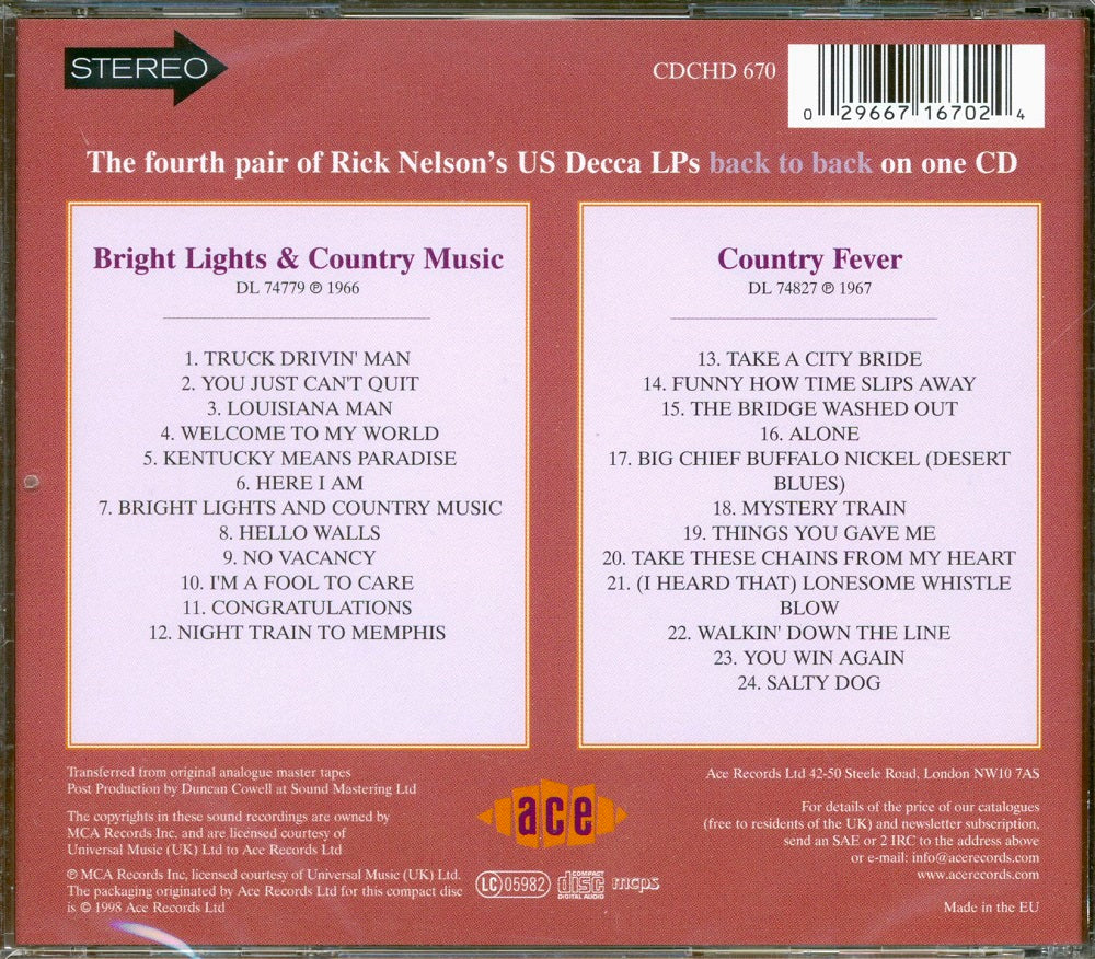 CD - Ricky Nelson - Bright Lights And Country Music - Country Fever (2on1)