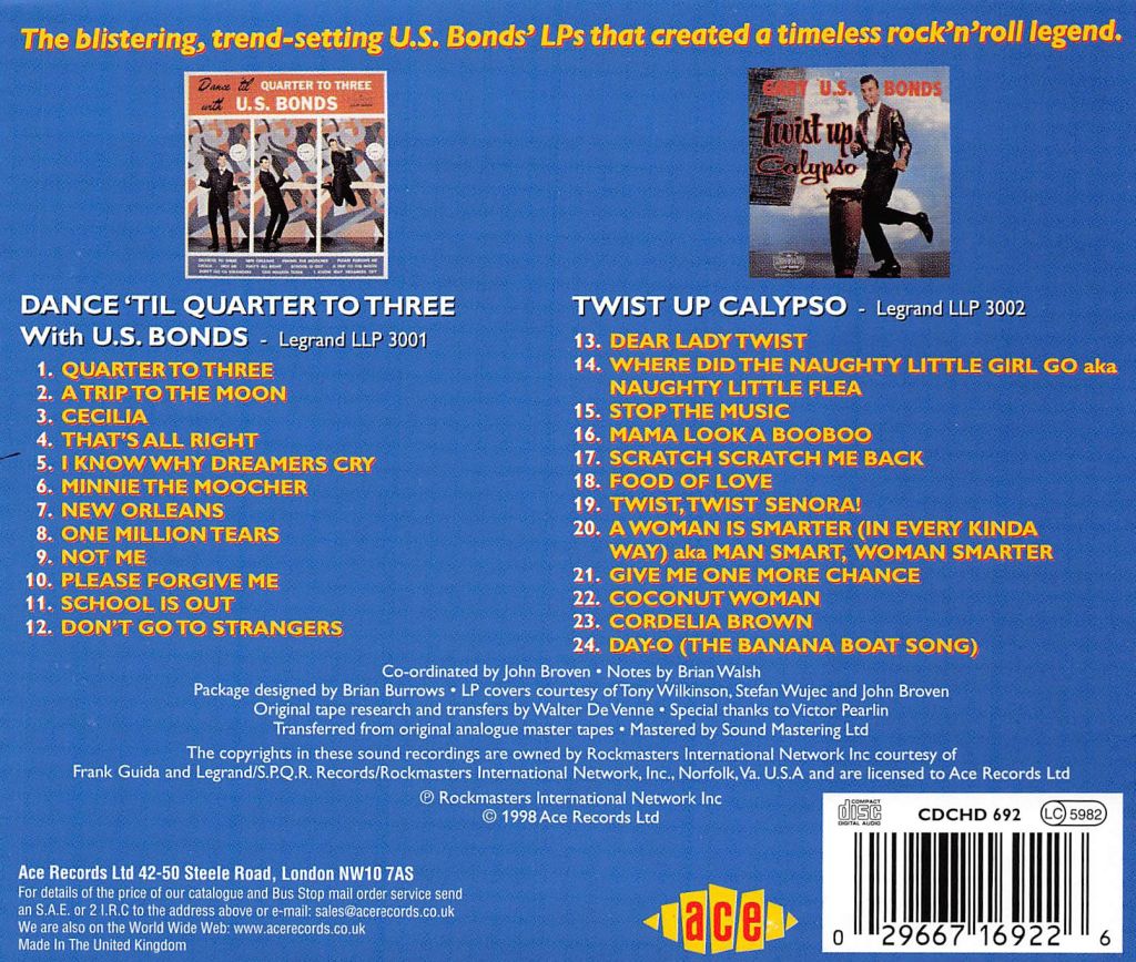 CD - Gary U.S. Bonds - Quarter To Three / Twist Up Calypso