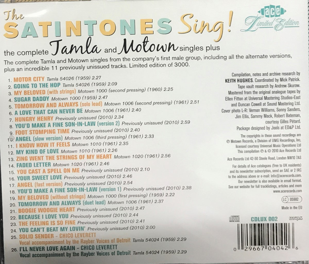 CD - Satintones - Sing! The Complete Tamla And Motown SinglesPlus