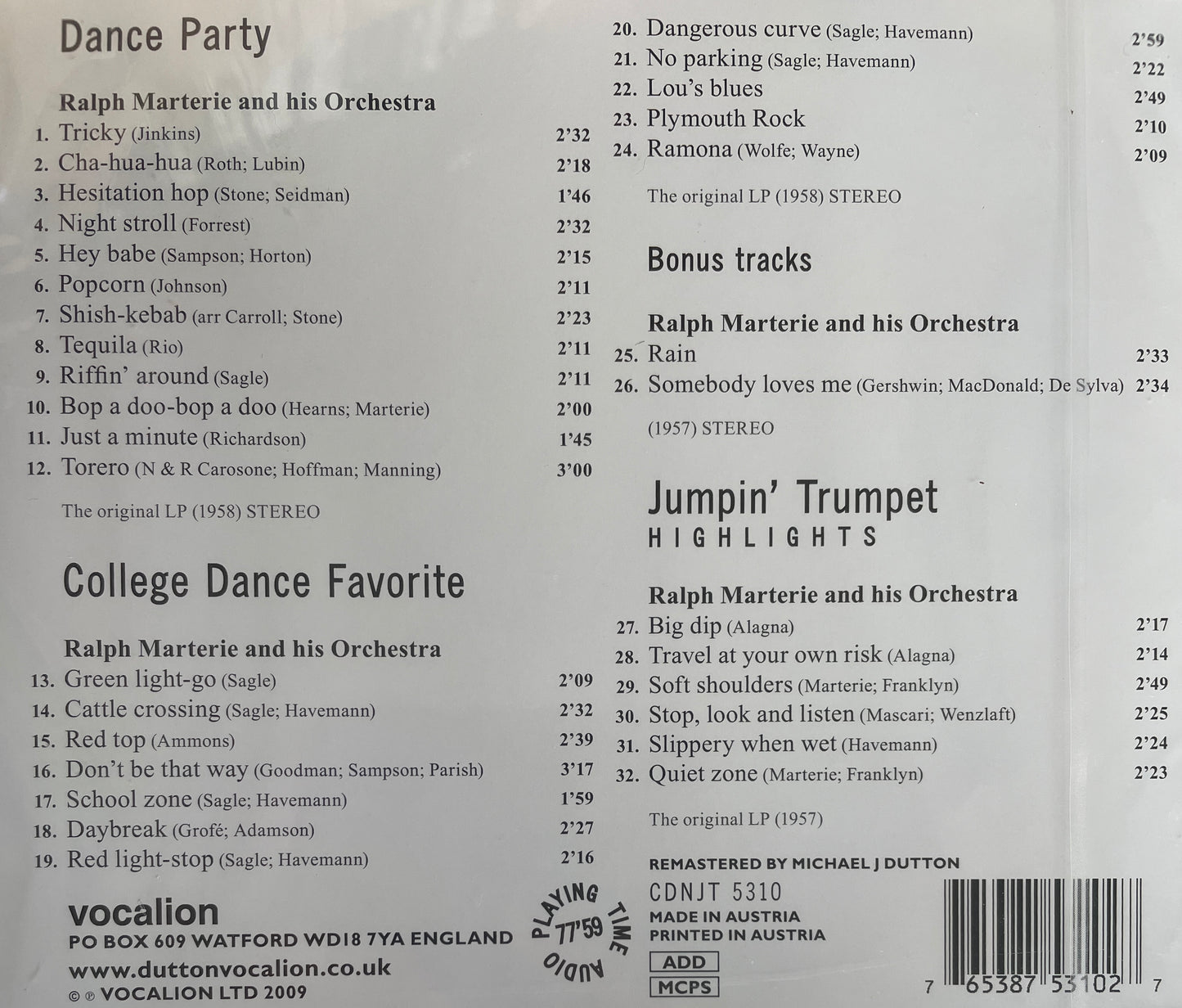 CD - Ralph Marterie - Dance Party & College Dance Favorite