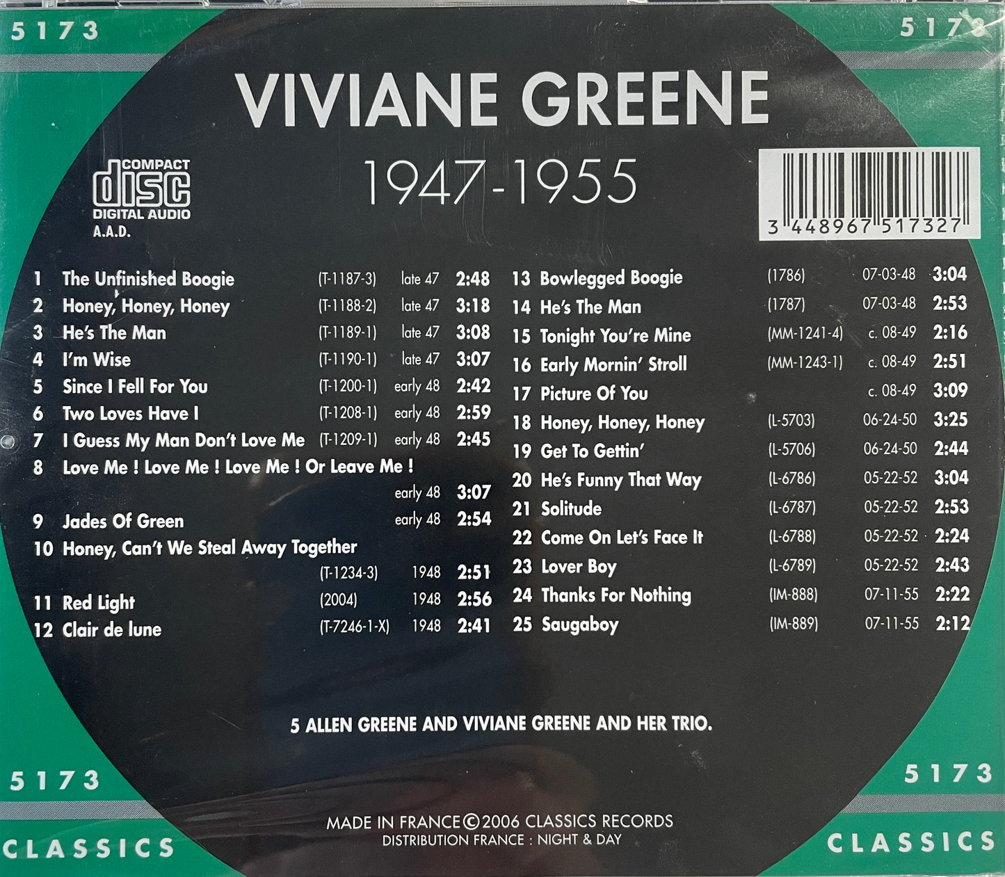 CD - Viviane Greene - 1947 - 1955 The chronological classics