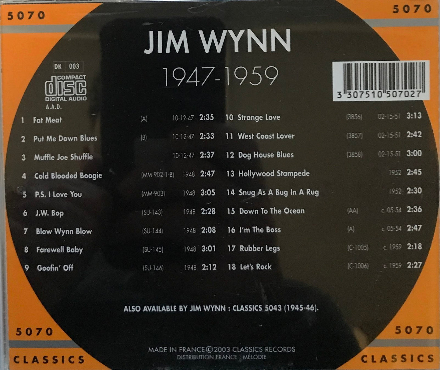 CD - Jim Wynn - 1947 - 1959 The chronological classics