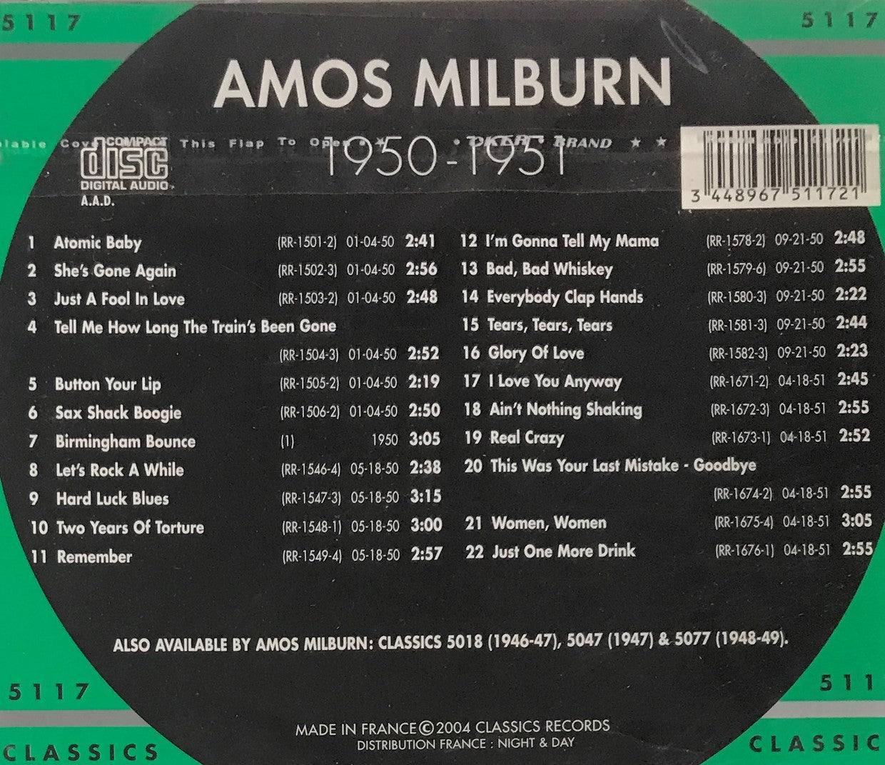 CD - Amos Milburn - Classics 1950-1951 The Chronological Classics