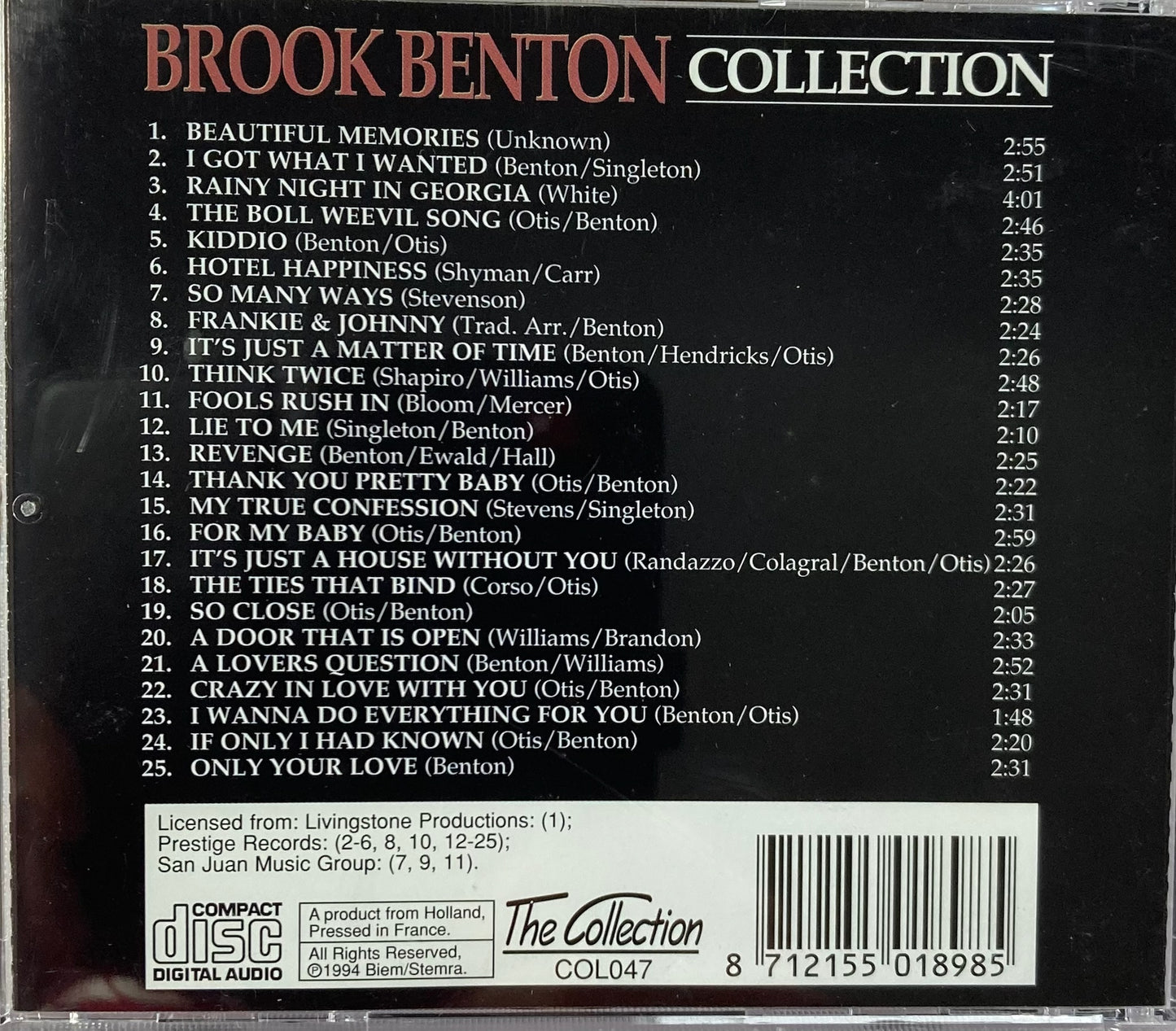 CD - Brook Benton - Collection 25 Songs