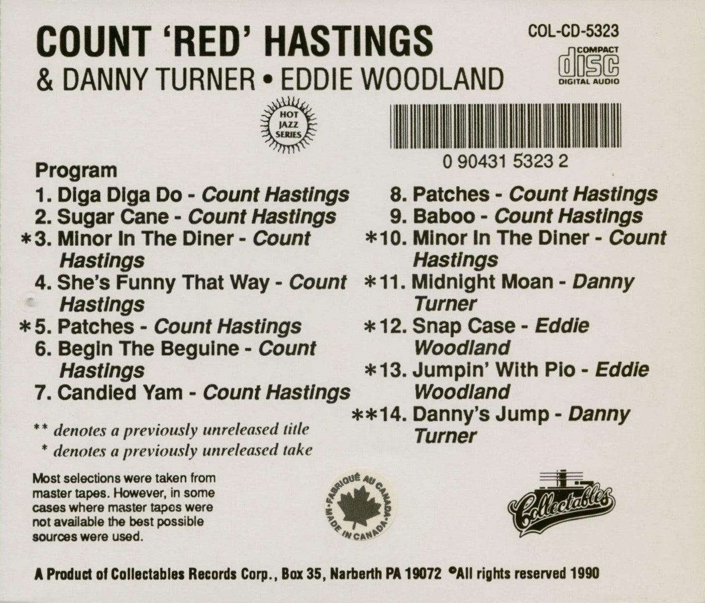 CD - Count 'red' Hastings - With Danny Turner- Eddie Woodland