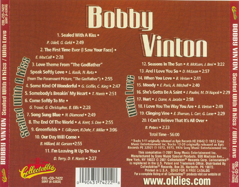 CD - Bobby Vinton - Sealed With A Kiss - With Love