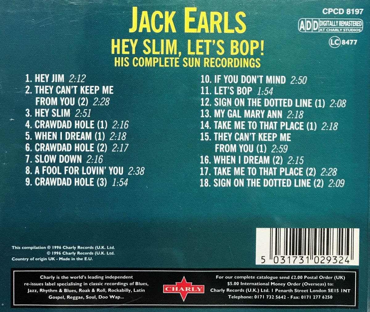 CD - Jack Earls - Hey Slim, Let's Bop! His Complete Sun Recordings