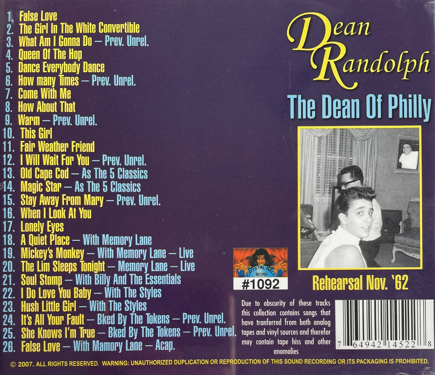 CD - Dean Randolph - The Dean Of Philly