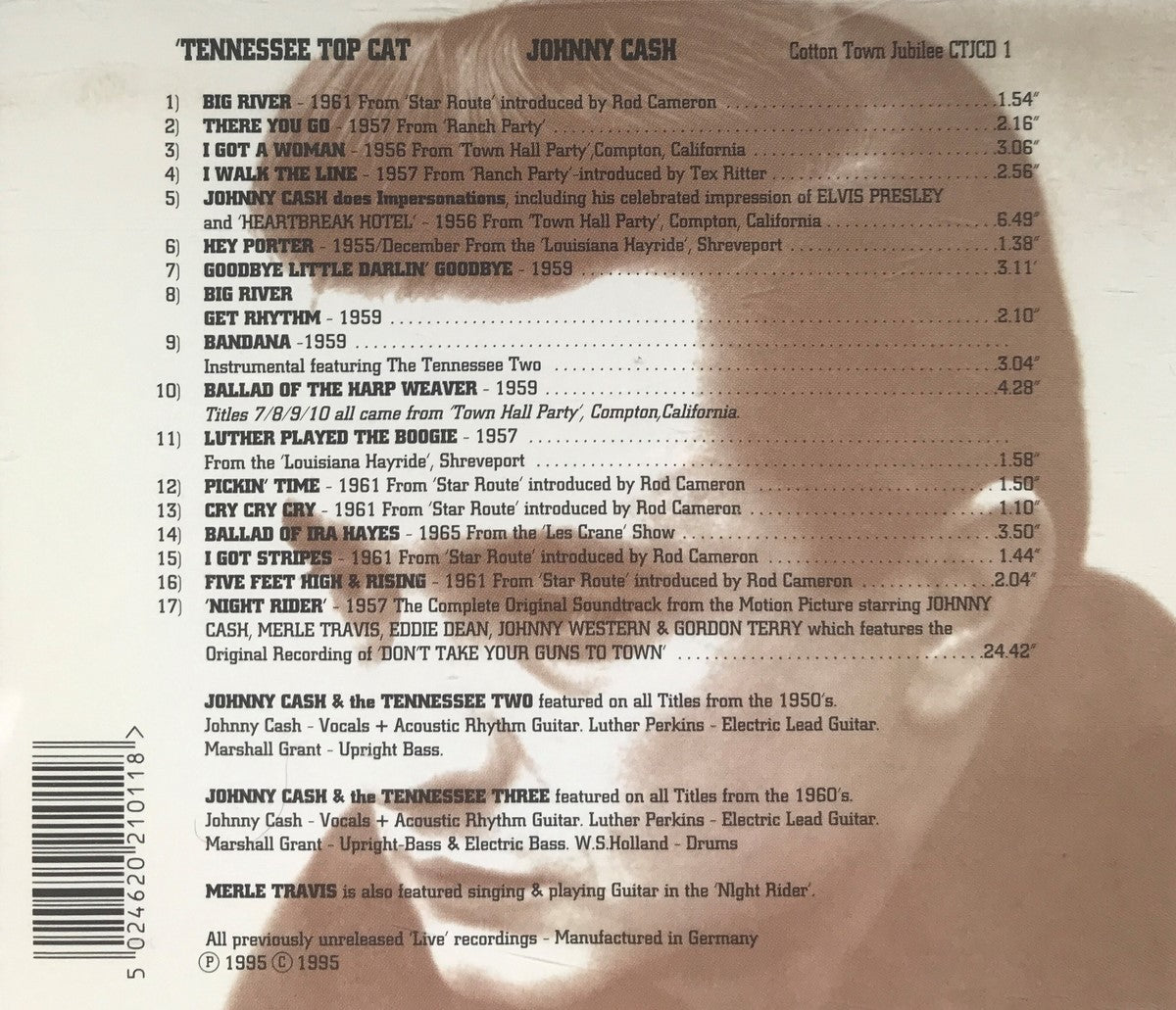 CD - Johnny Cash - Tennessee Topcat Live' 1955 - 1965