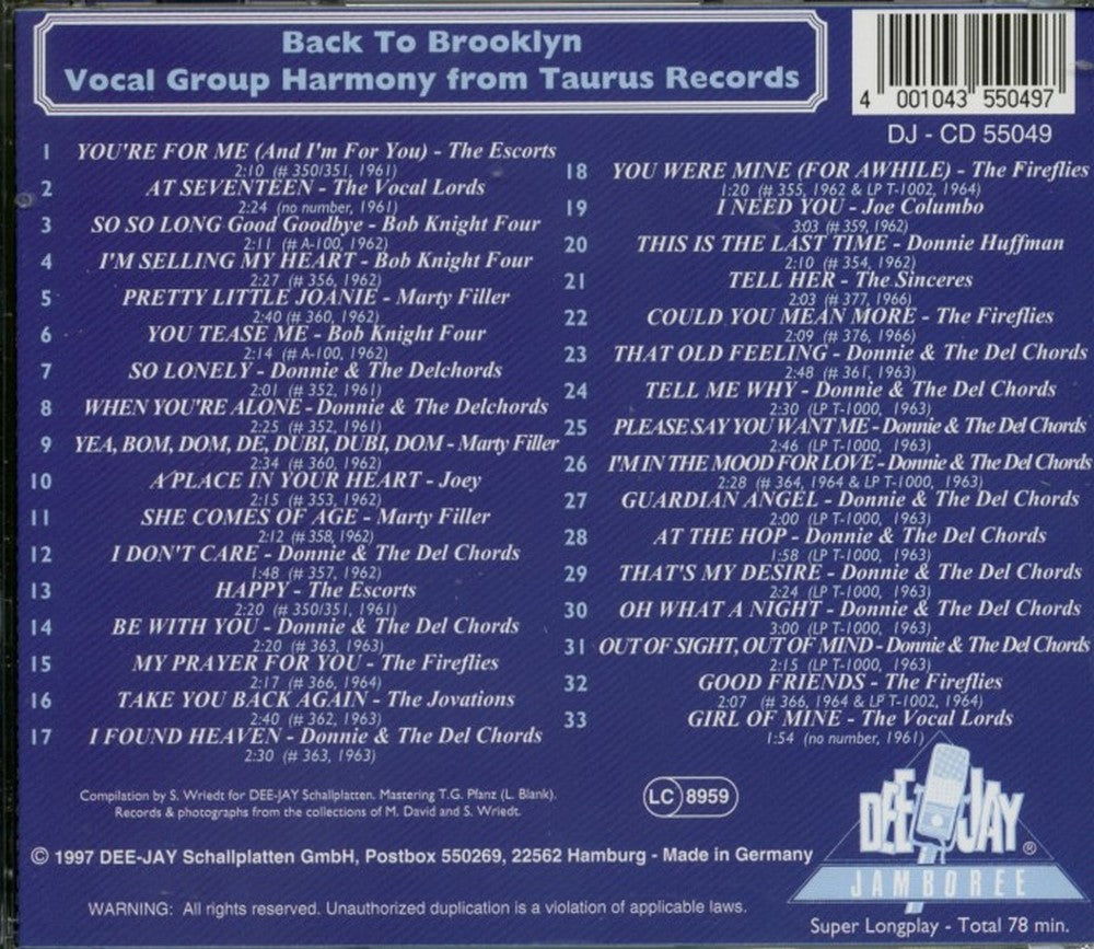 CD - VA - Back To Brooklyn - Vocal Group Harmony From Taurus