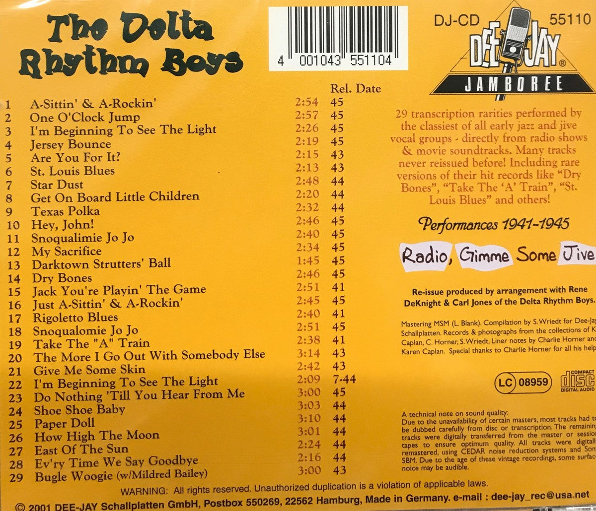 CD - Delta Rhythm Boys - Radio, Gimme Some Jive - Performances 1941-45