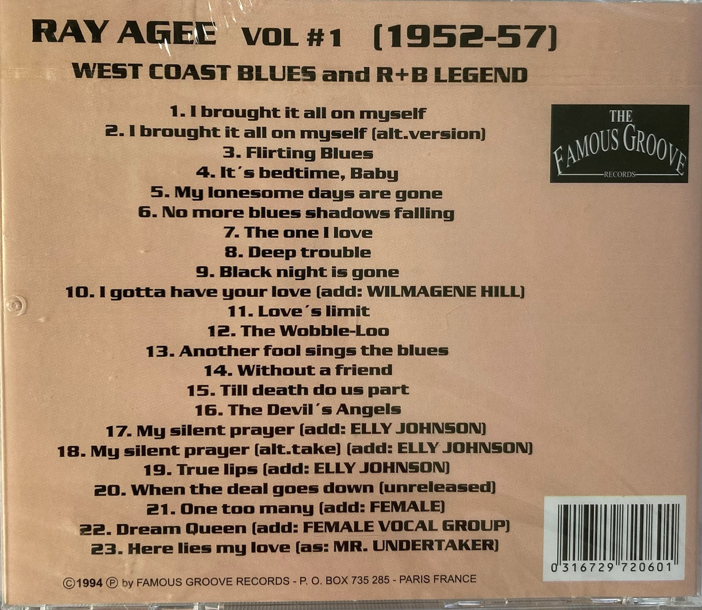 CD - Ray Agee - West Coast Blues and R+B Legend Vol. 1