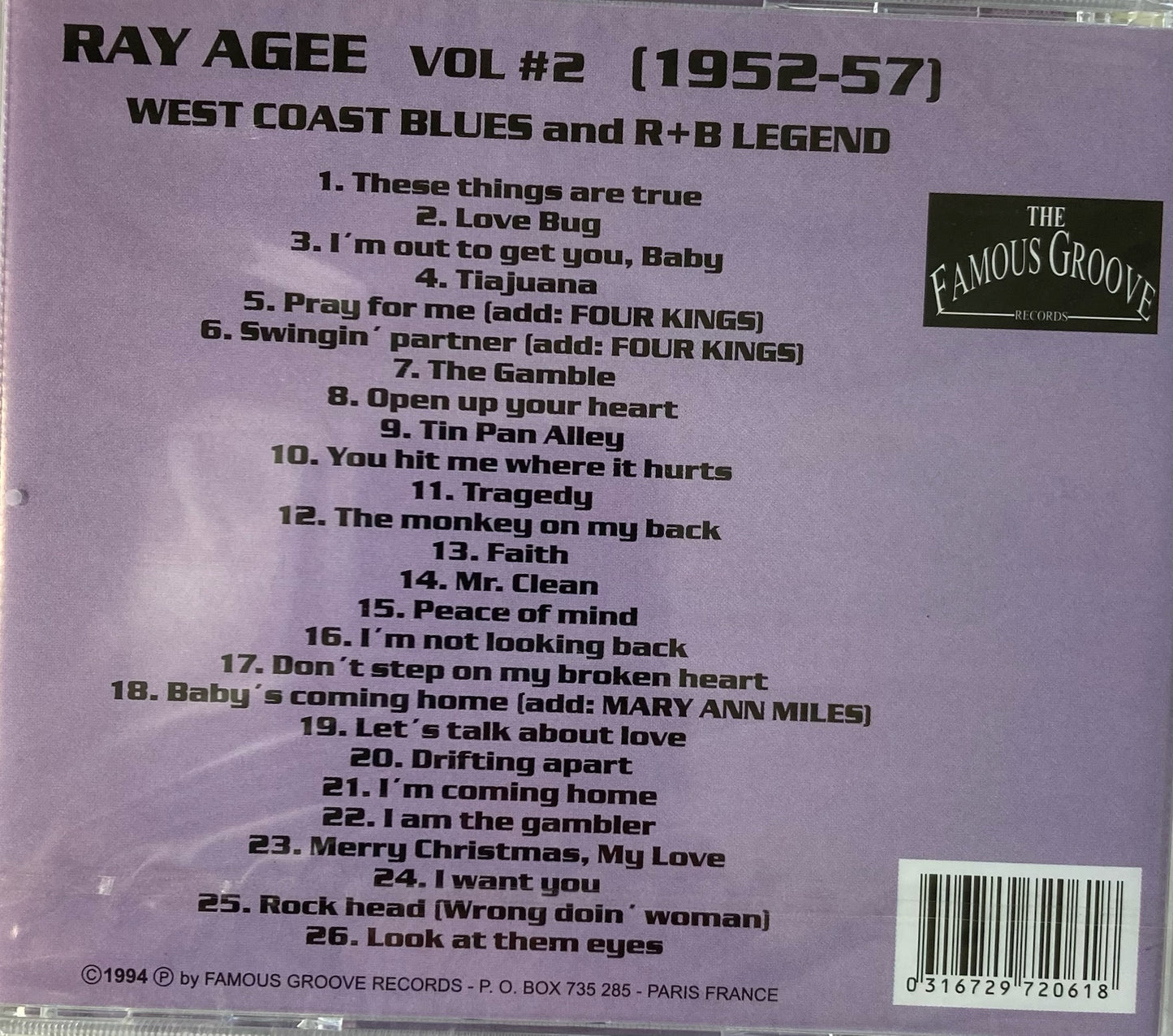 CD - Ray Agee - West Coast Blues and R+B Legend Vol. 2