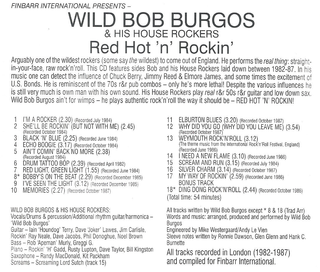 CD - Wild Bob Burgos And His House Rockers - Red Hot'n'Rockin'