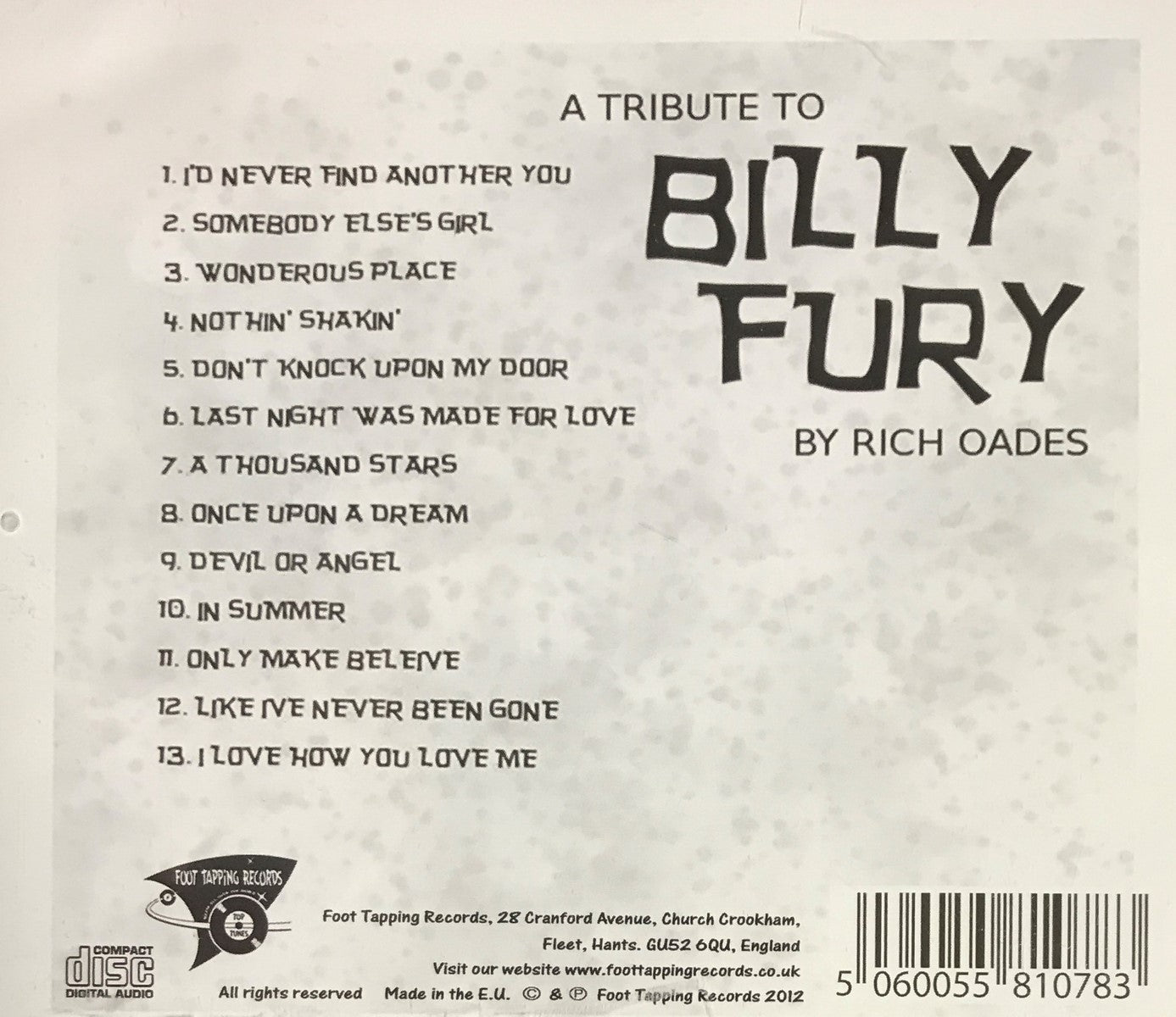 CD - Rich Oades - A Tribute To Billy Fury