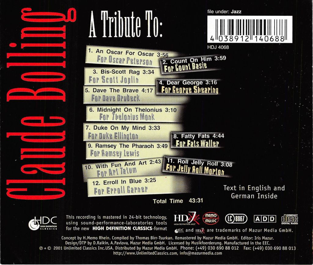 CD - Claude Bolling - A Tribute To My Favorits