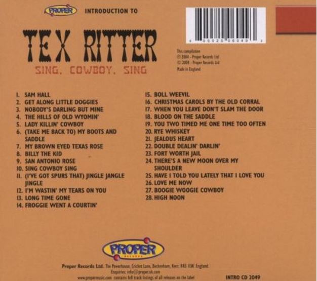 CD - Tex Ritter - Sing, Cowboy, Sing