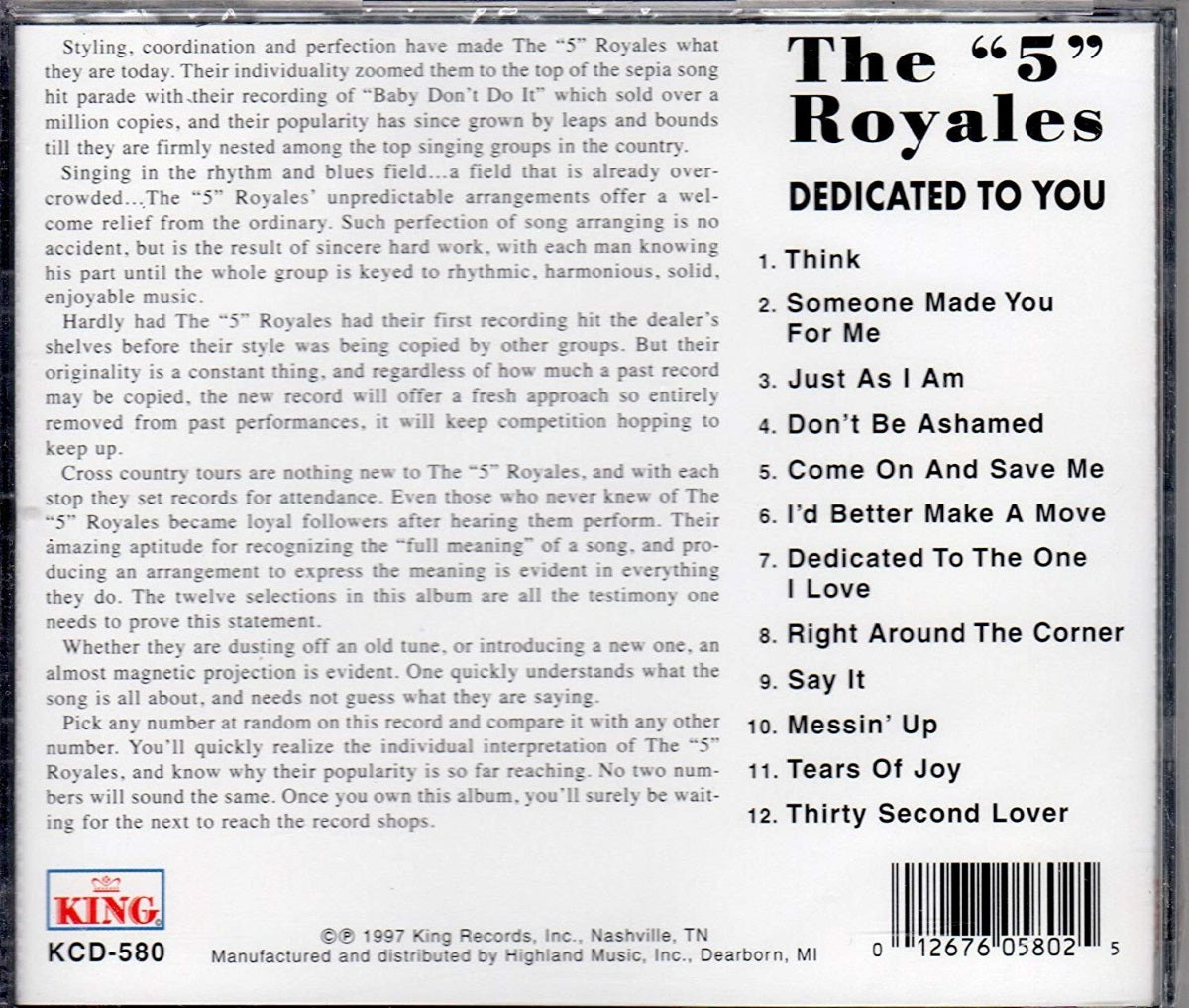 CD - 5 Royales - Dedicated To You