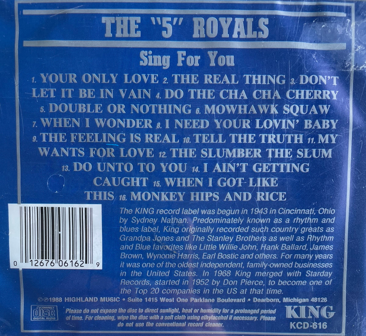 CD - Five Royales - Sing For You