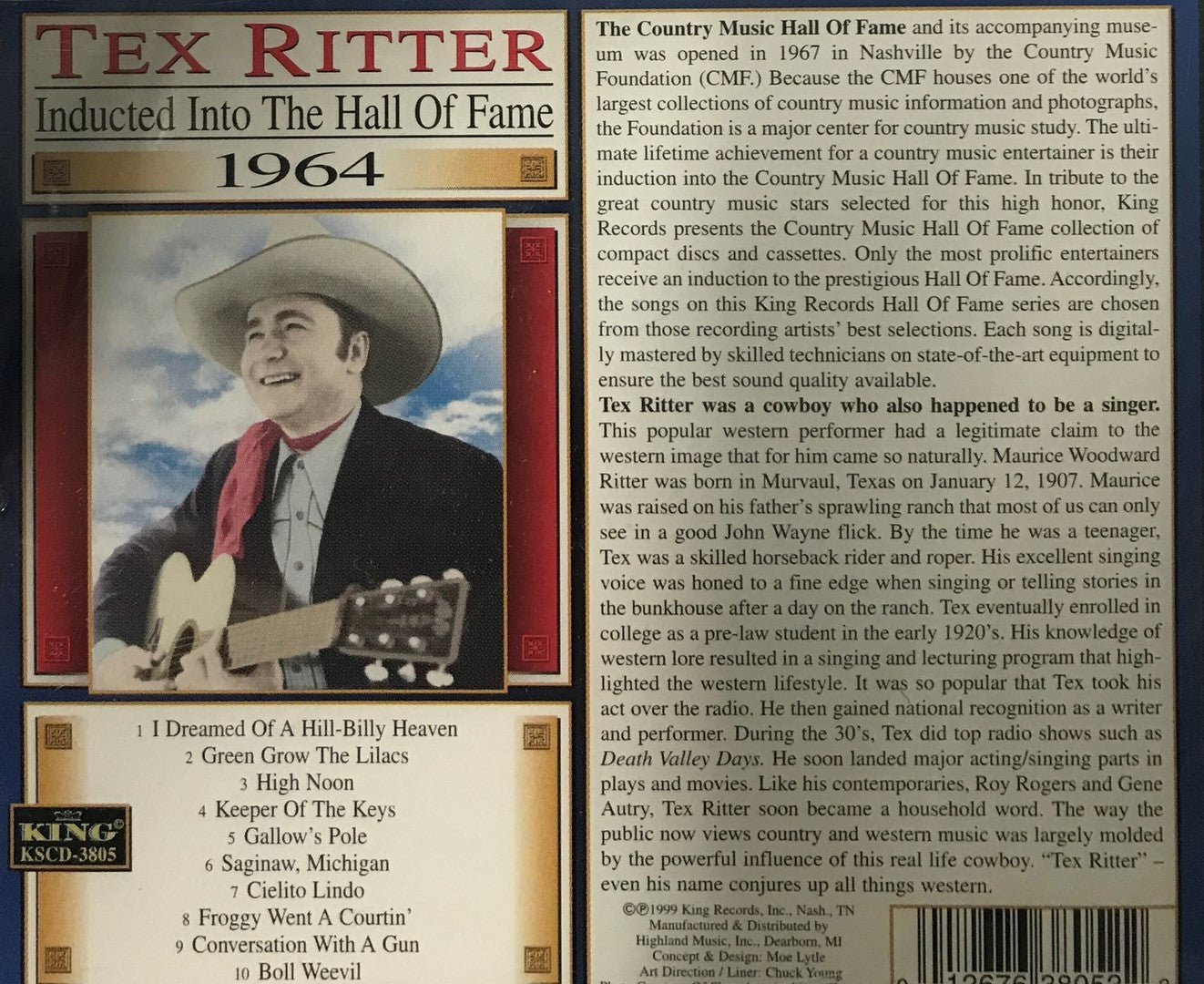 CD - Tex Ritter - Hall Of Fame , Inducted 1964