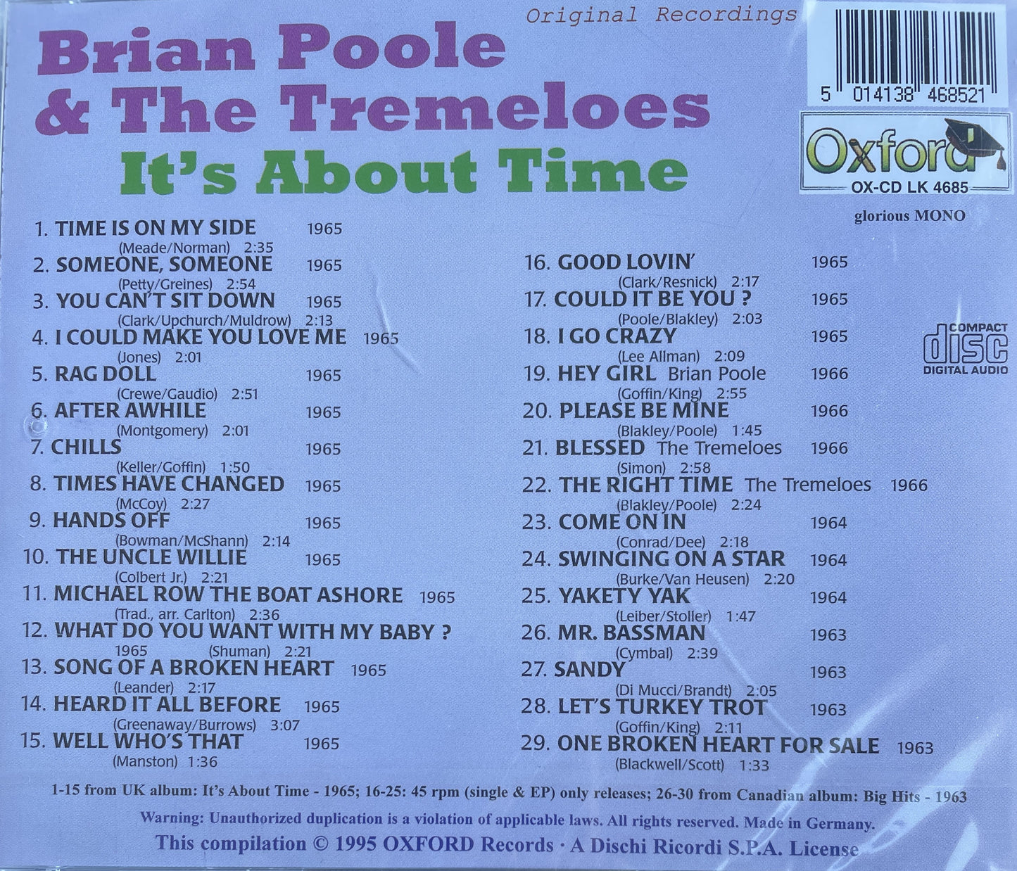 CD - Brian Poole & The Tremeloes - It's About Time - Anthology Vol. 3