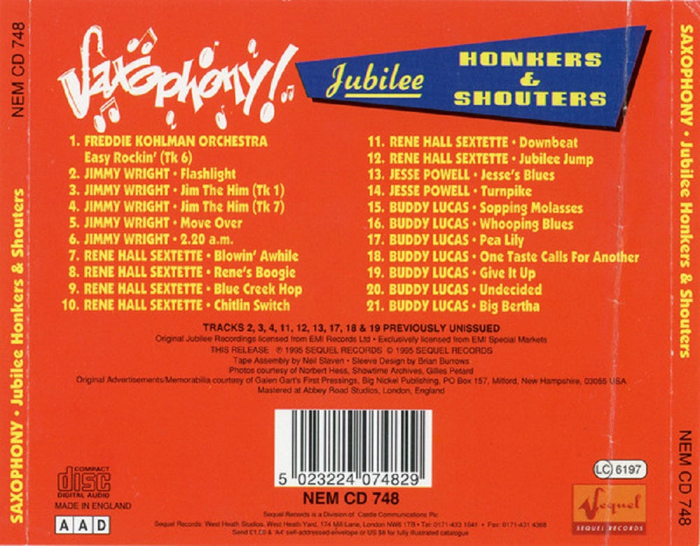 CD - VA - Saxophony! - Jubilee Honkers & Shouters