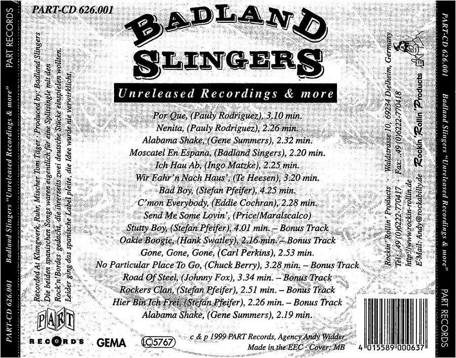 CD - Badland Slingers - Unreleased Recordings