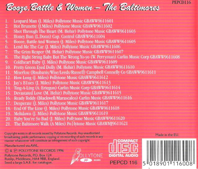 CD - Baltimores - Booze, Battle and Women 