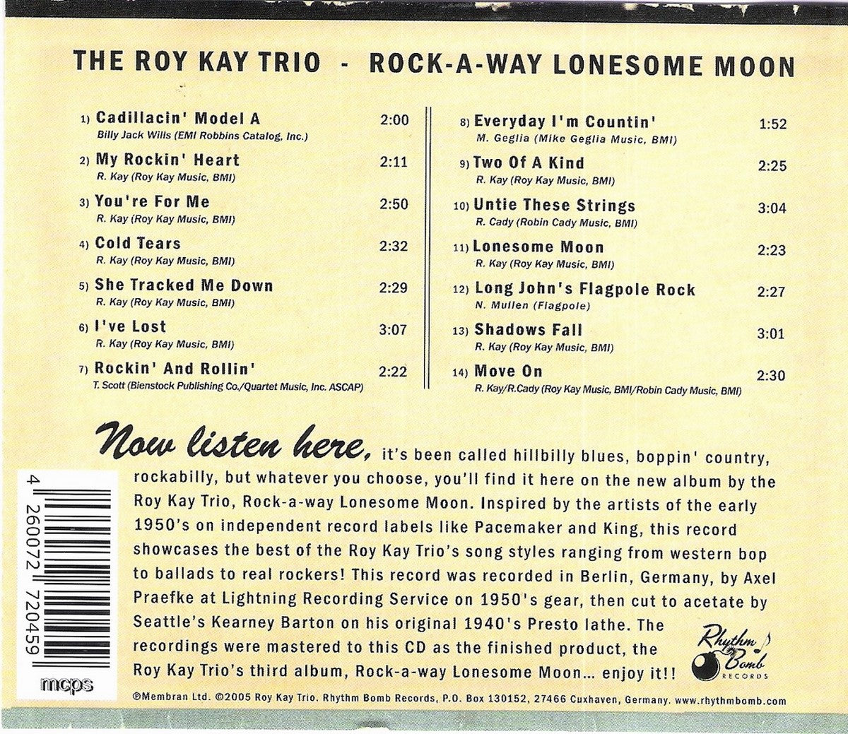 CD - Roy Kay Trio - Rock-A-Way Lonesome Moon