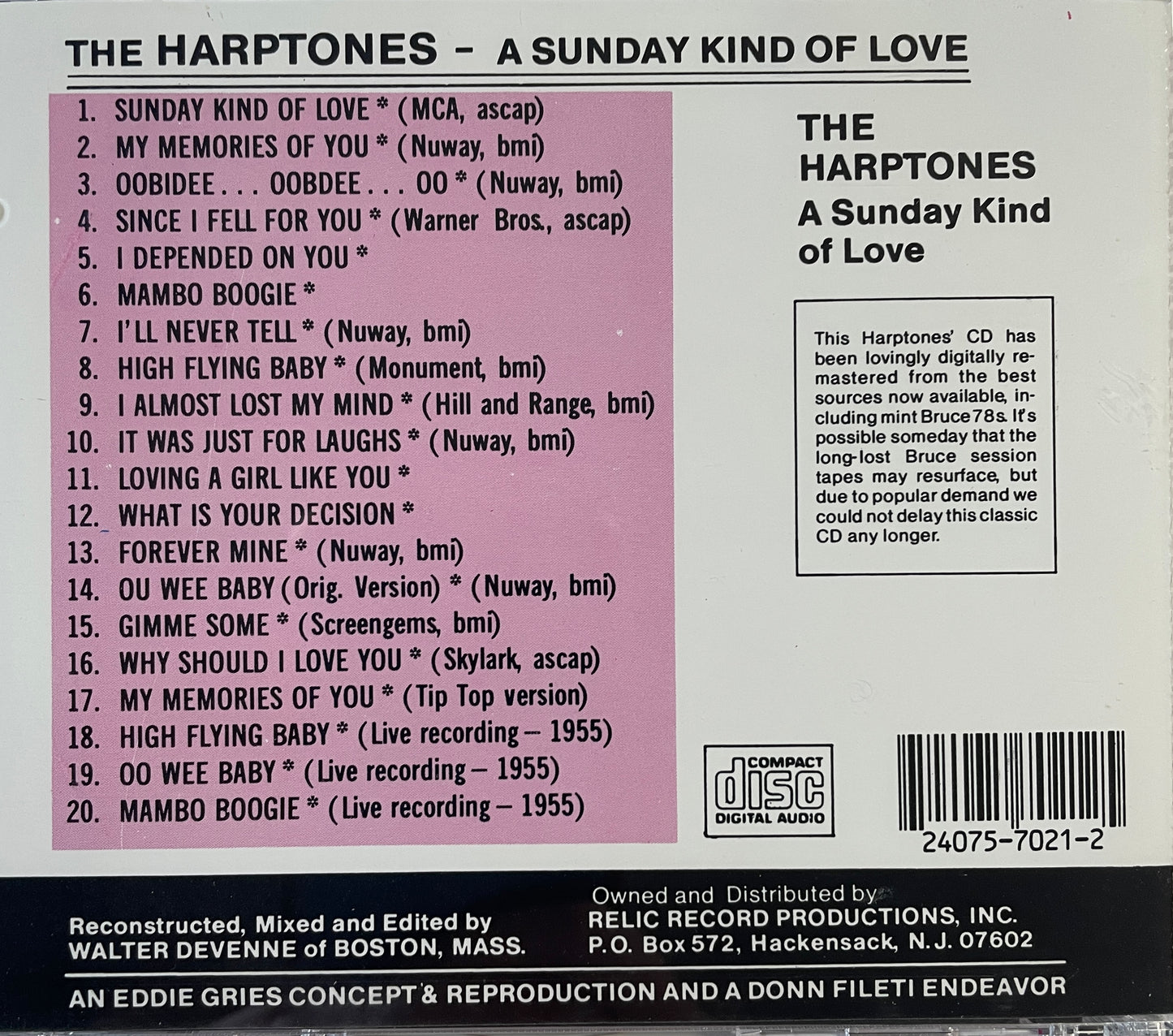 CD - Harptones - A Sunday Kind Of Love