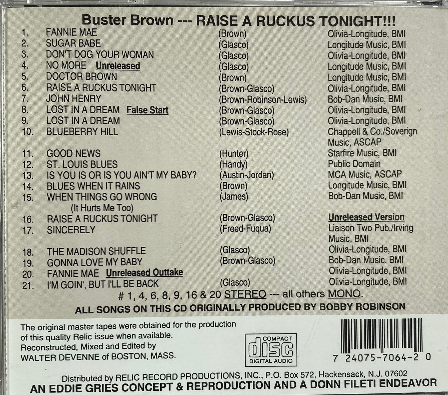 CD - Buster Brown - Raise A Ruckus Tonight