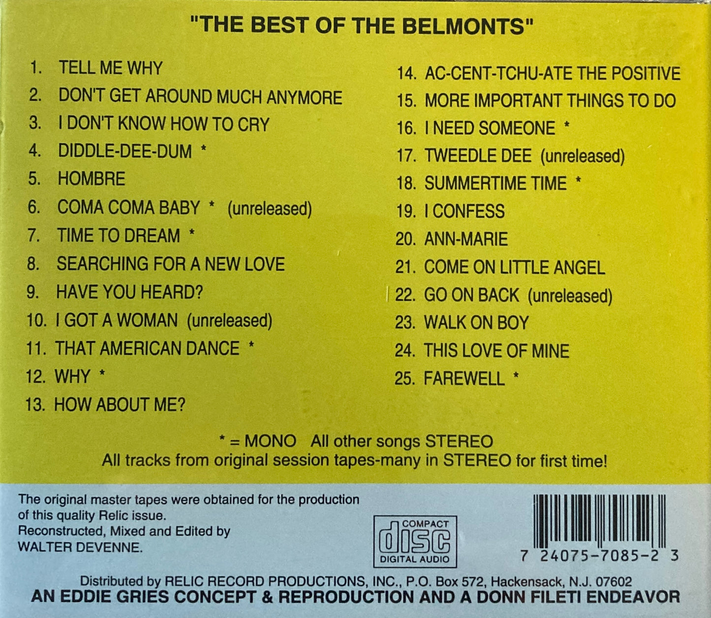 CD - Belmonts - The Best Of The Belmonts