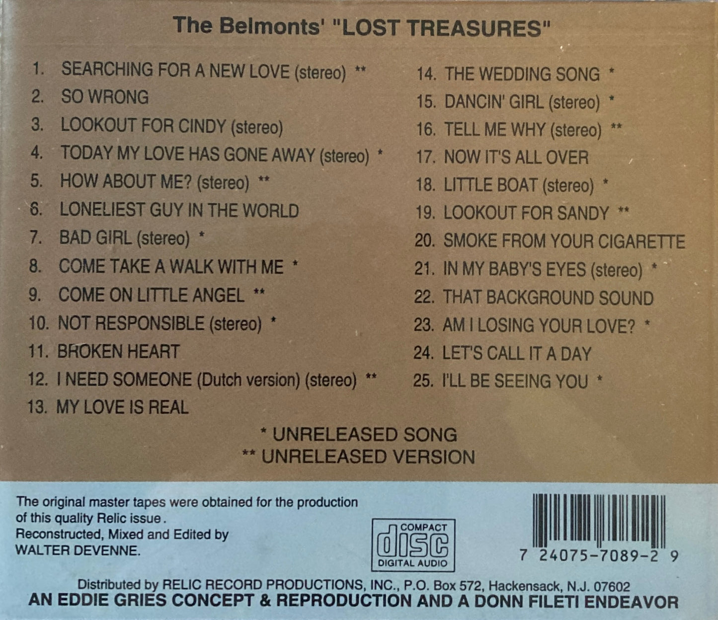 CD - Belmonts - Lost Treasures