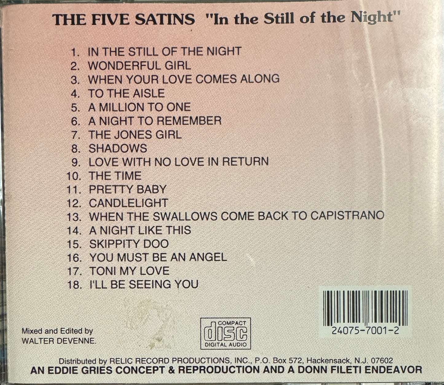 CD - Five Satins - In Still Of Night Featuring Fred Parris