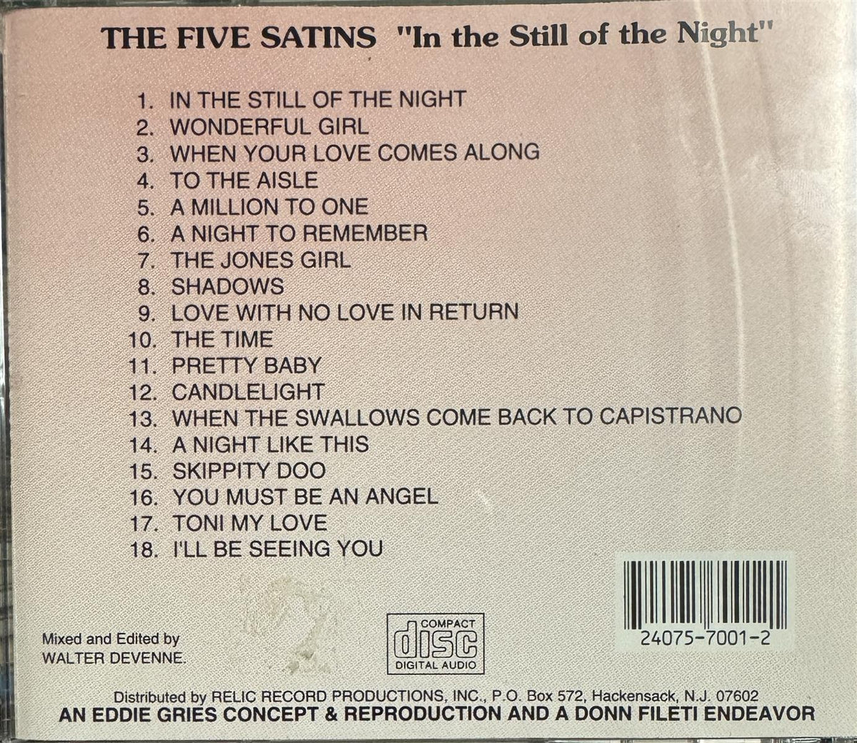 CD - Five Satins - In Still Of Night Featuring Fred Parris