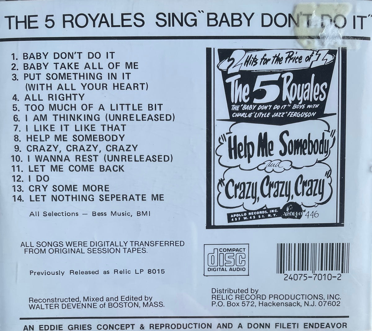 CD - 5 Royales - Sing Baby Don't Do It