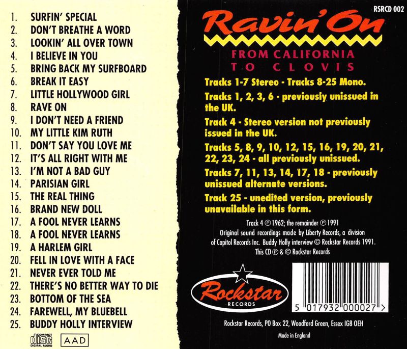 CD - Crickets - Ravin’ on from California to Clovis